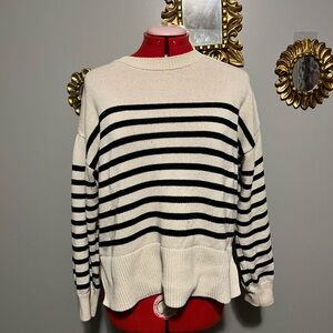 Zara Black and White Striped Crew Neck Sweater